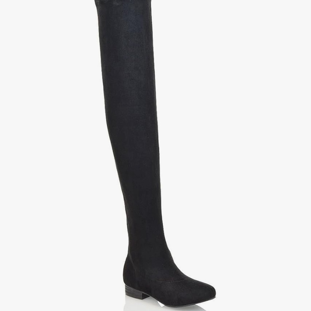 Womens Thigh High Stretch Calf Leg Faux Suede Flat Heel Over The Knee Boots